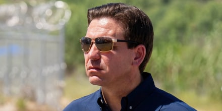 Florida Gov. Ron DeSantis during a news conference near the Rio Grande River in Eagle Pass, Texas, on June 26, 2023. 