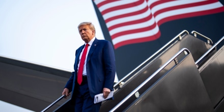 Donald Trump arrives at Newark Liberty International Airport in Newark, N.J.