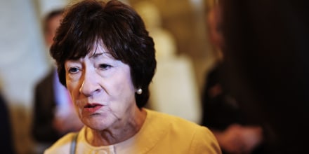 Sen. Susan Collins, R-Maine, walks to a Republican caucus meeting at the Capitol on June 1, 2023.