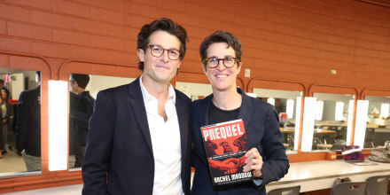 Rachel Maddow and Jacob Soboroff backstage at the Frost Auditorium in Los Angeles, October 22, 2023