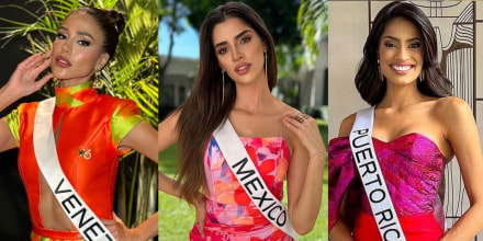 Miss Venezuela, Diana Silva, Miss México, Melissa Flores y Miss Puerto Rico, Karla Guilfú Acevedo