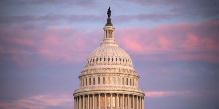 A general view of the Capitol building at sunset.