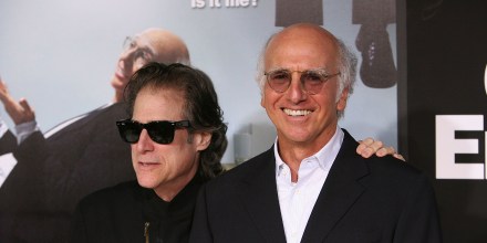 Actors Richard Lewis and Larry David arrive at the season 7 premiere for "Curb Your Enthusiasm" at the Paramount Theater on the Paramount Studios lot on September 15, 2009 in Hollywood, California.  