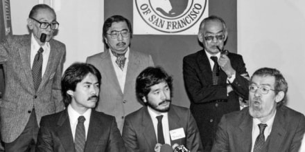 Fred Korematsu, top left, with his legal team, including Don Tamaki, front center.