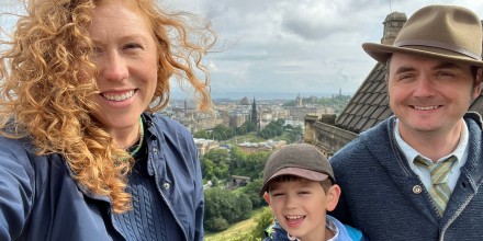 Kinsey Gidick taking a selfie with her son and husband