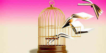 books and a bird cage