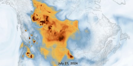 Wildfire smoke over Canada on July 21, 2024.