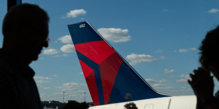 A Delta plane at Hartsfield-Jackson Atlanta International Airport in Atlanta