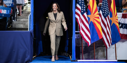 Kamala Harris walks into the rally arena