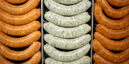 Sausages at a meat counter inside a Kroger grocery store in Louisville, Kentucky.