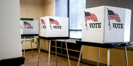 Voting booths inside of a classroom