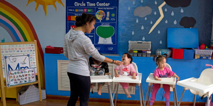 FILE - Children attend classes at a foster home of the New Hope Foundation on the outskirts of Beijing, China on Oct. 11, 2017.