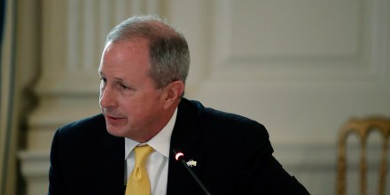 Walt Ehmer, president and CEO of Waffle House, speaks about reopening the country during a roundtable with industry executives in the State Dining Room of the White House, April 29, 2020.