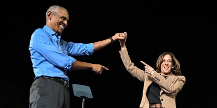 Image: barack obama kamala harris politics political politicians smile happy