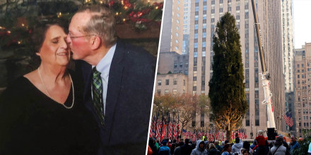 Earl Albert and his late wife, Leslie split image with The Rockefeller Center Christmas 