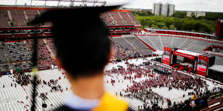 Students at Rutgers University attend the 250th Anniversary commencement ceremony in New Brunswick, N.J. on May 15, 2016. 