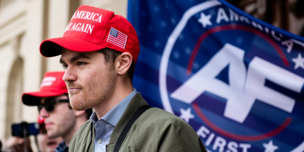 Nick Fuentes, a far right activist at a rally in Lansing, Mich., on Nov. 11, 2020. 