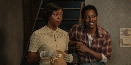 Danielle Deadwyler as Berniece and John David Washington as Boy Willie in The Piano Lesson. 