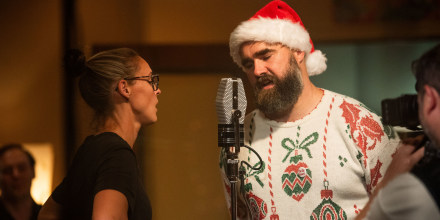 Jason and Kylie Kelce singing their duet on "Loud Little Town."