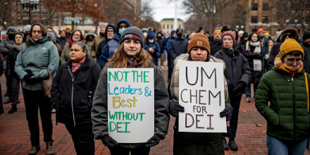 Protesters rally against changes the University of Michigan is considering to its DEI program