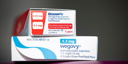 Containers of Ozempic and Wegovy medications.