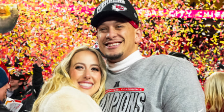 Patrick Mahomes and Brittany Mahomes after the AFC Championship game against the Buffalo Bills.