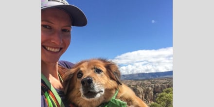 Aubrey Bertram with her dog, Rex.