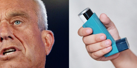 Photo Illustration: RFK Jr. and a child hold an inhaler