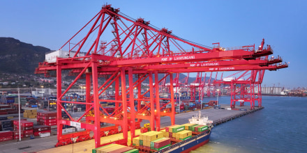 A container ship at the port in Lianyungang