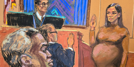 Courtroom sketch of Sean "Diddy" Combs and former girlfriend Casandra "Cassie" Ventura.