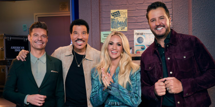 Ryan Seacrest, Lionel Richie, Carrie Underwood, and Luke Bryan on Season 23 of "American Idol." 