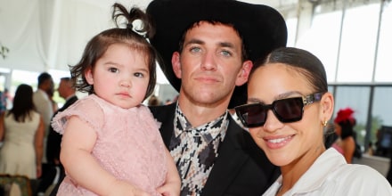 Sunny Fine, Alex Fine and Cassie Fine attend Preakness 147 in the 1/ST Chalet hosted by 1/ST at Pimlico Race Course on May 21, 2022 in Baltimore, Maryland. 