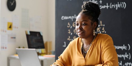 Teacher working at her desk
