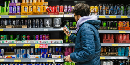 Energy drinks for sale in a supermarket.