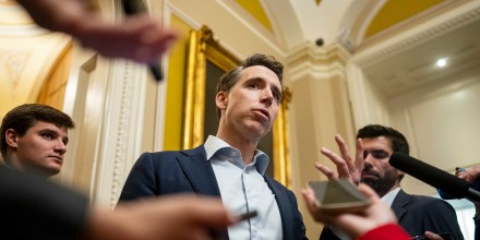 Josh Hawley speaks with reporters