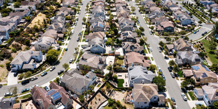 Aerial of homes in Hercules, Calif. 