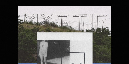 Photo illustration of archival image of Camp Mystic overlaid with text and diagrams and large text that reads "FIRM Flood Insurance Rate Map" 