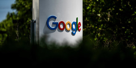 Signage at the Google headquarters in Mountain View, Calif.,