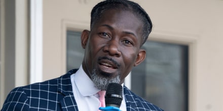 Ian Andre Roberts speaking at a rally.