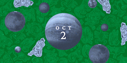 Planets over a zodiac collage