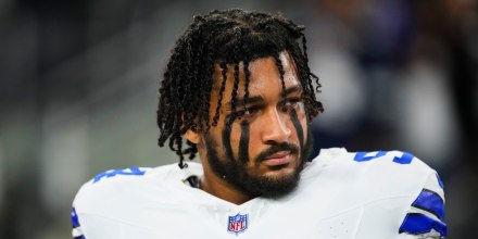 Marshawn Kneeland of the Dallas Cowboys prior to a game in 2024.