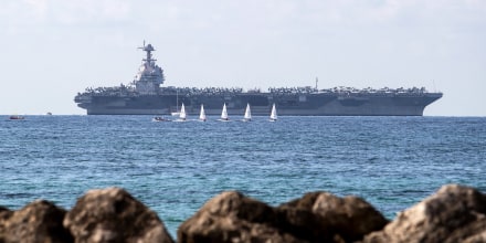 USS Gerald R Ford ship sails on the ocean