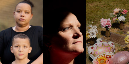 Kelsey and Xayden Love; Lauren Kent; Zenorah's grave.