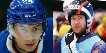 Shane Hollander, played by Hudson Williams, in HBO's "Heated Rivarly," and Sean Hollander, a luge athlete for the U.S. Olympic Team.