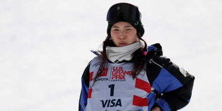 Toyota US Grand Prix 2025 - Copper Chloe Kim of the U.S. reacts to an injury sustained during training prior to competing in the Women's Snowboard Halfpipe Finals during the Toyota US Grand Prix 2025 at Copper Mountain on Dec. 19, 2025 in Copper Mountain, Colorado. Snowboard Halfpipe Finals