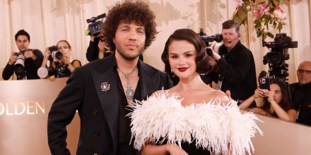 Benny Blanco and Selena Gomez at the Golden Globe Awards on Jan. 11, 2026 in Beverly Hills.