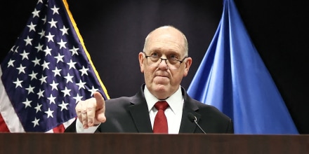 White House border czar Tom Homan speaks at the Bishop Henry Whipple Federal Building in Minneapolis 