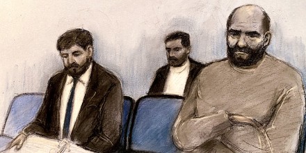 Courtroom sketch of Walid Saadaoui, Bilel Saadaoui and Amar Hussein 