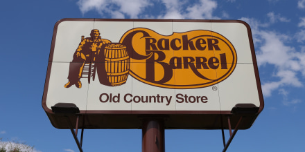 The Cracker Barrel logo is seen on a billboard outside