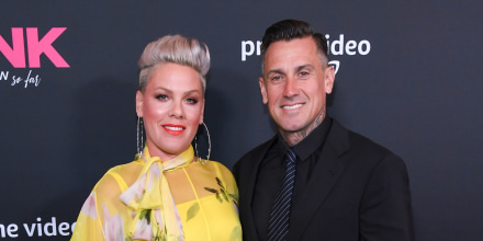 Pink and Carey Hart at the P!NK: ALL I KNOW SO FAR premiere at Hollywood Bowl on May 17, 2021 in Los Angeles.